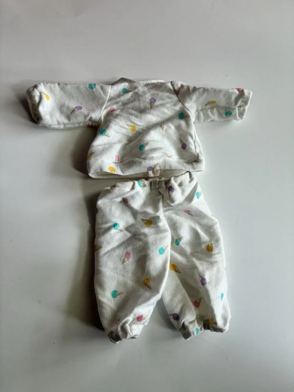 Vintage Doll Pajama Set Ice Cream Print White Lounge Outfit Clothes 2 Pc